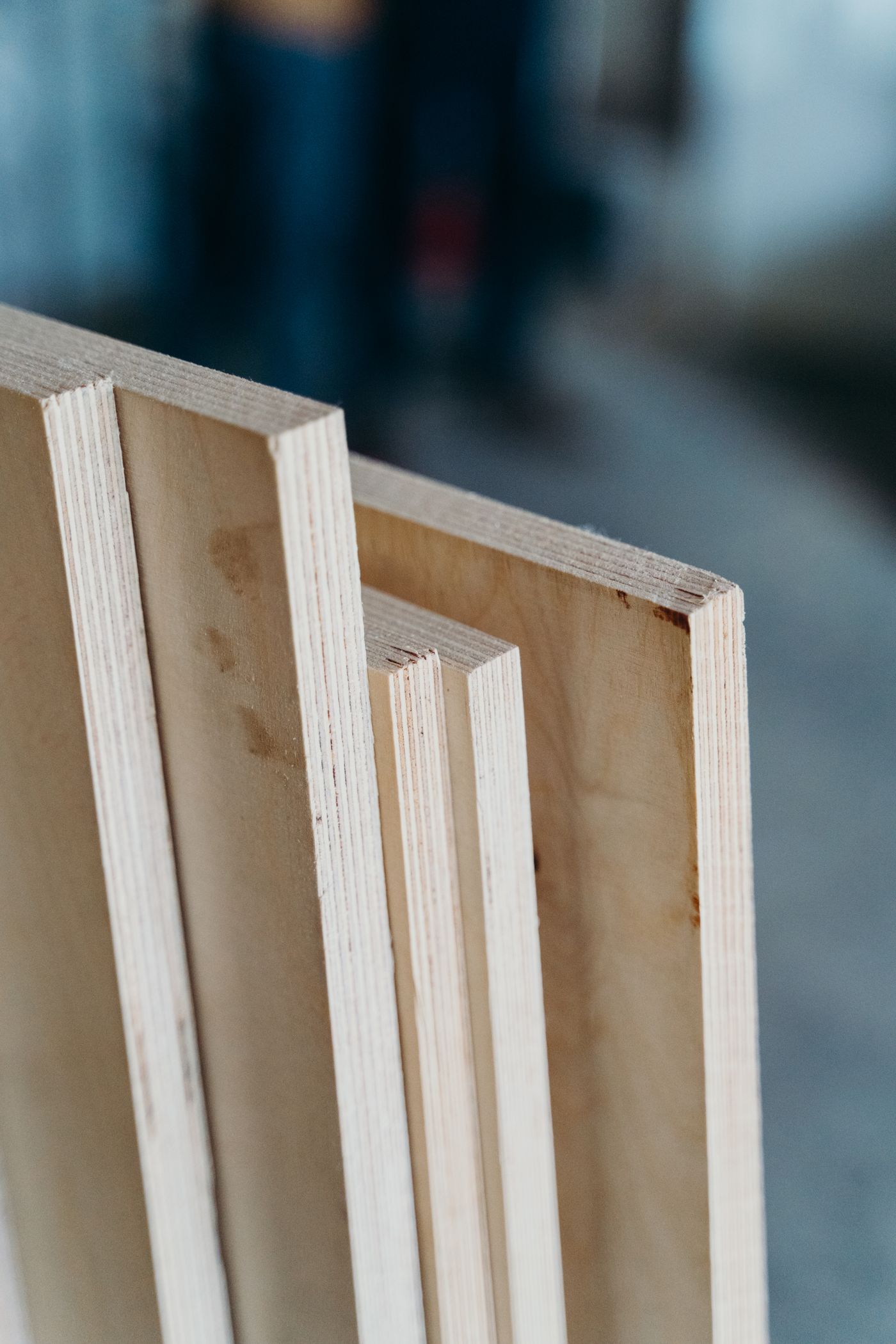 Plywood panel edges showing their layered construction